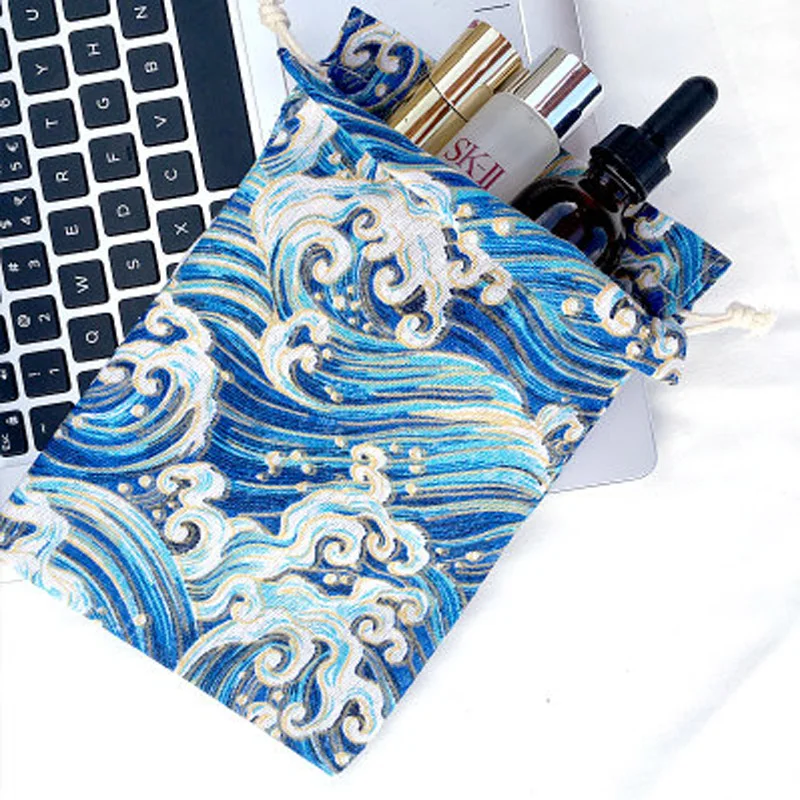 Small Printed Linen Jewelry Pouches 8x10cm(3