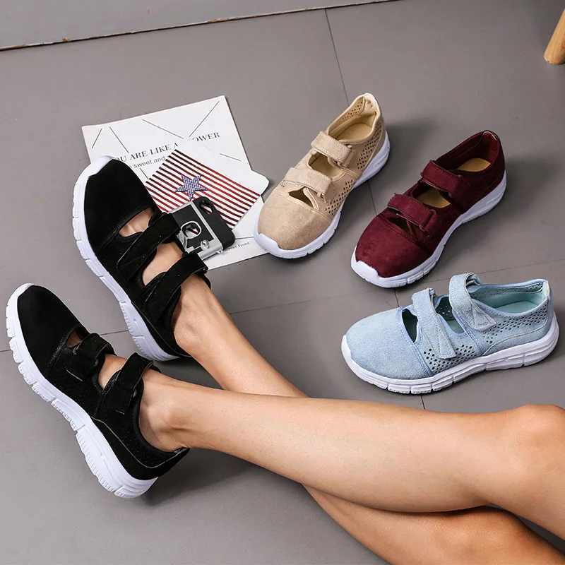 Женские тапочки кроссовки весна лето 2020 новая обувь на липучке низкий каблук