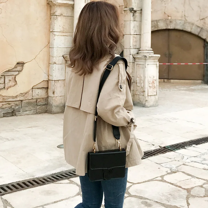 Размера плюс Для женщин Повседневное хаки короткие Тренч модная двубортная