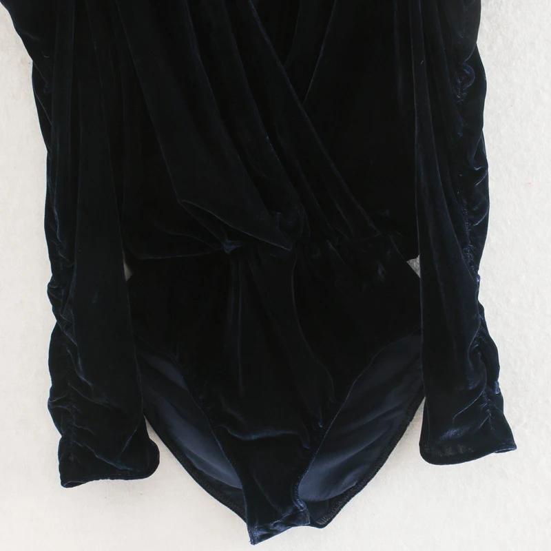 AGong однотонный синий бархатный тонкий комбинезон женский модный с v образным