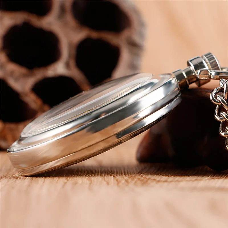 Silver Antique Watch Men Women Skeleton Handwinding Mechanical Pocket Watches Roman Number Dial 30Cm Fob Chain Relogio De Bolso