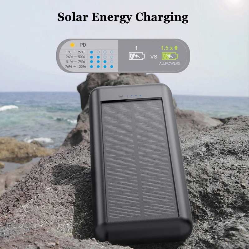 Внешний аккумулятор Qi Power Bank водонепроницаемый внешний на солнечной батарее 4