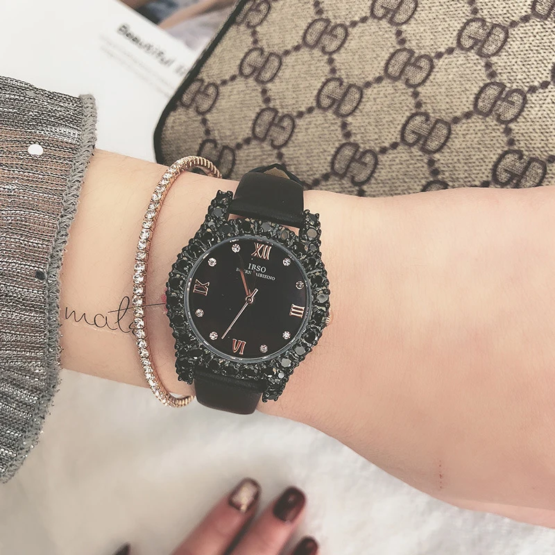 Women Brand Rhinestone Clock Dial Waterproof Quartz Watch Leather Designer Watch High Quality Fashion Crystal Wristwatch Gift enlarge