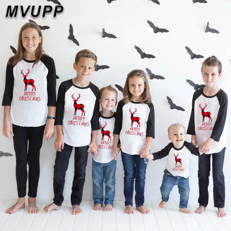 Осенне зимний хлопковый комплект с длинным рукавом и принтом оленя|Сочетающаяся