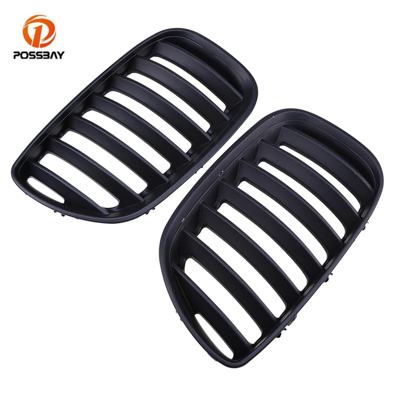 

Передняя решетка радиатора автомобиля POSSBAY, матовая черная решетка радиатора для BMW X5 E53 3.0d/3.0i/4.4i/4.8is 2003-2007, стайлинг автомобиля