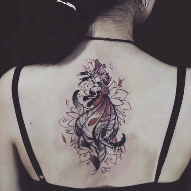 Водостойкая Временная тату-наклейка Красный ДЕВЯТЬ хвостов лиса дизайн