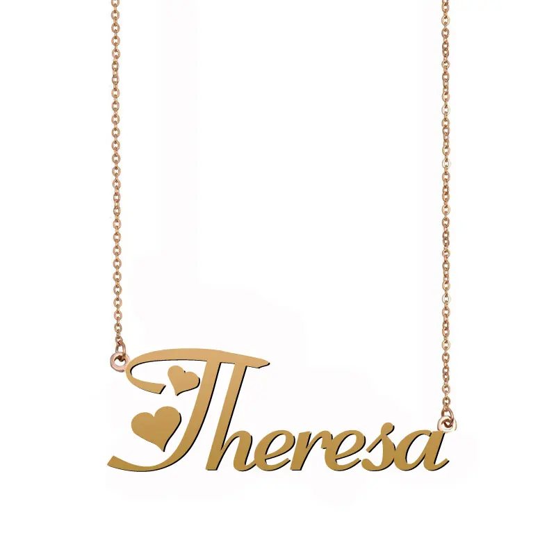 Theresa Custom Name Necklace Personalized Gold Stainless Steel 925-Silver for Women Girls Best Friends Birthday Christmas Gift