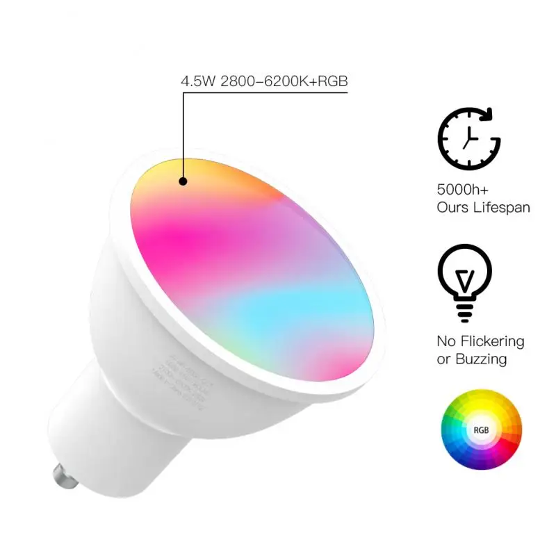 Умная Светодиодная лампа GU10 WiFi RGB CCT 2800 6200K 4 5 Вт с регулируемой яркостью