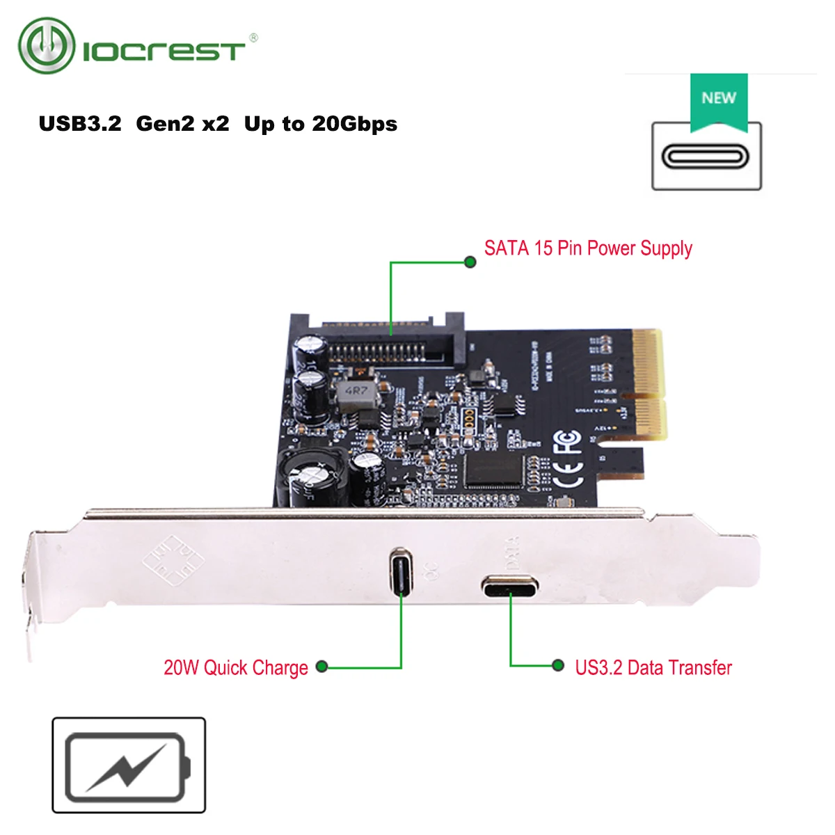 Устройство для быстрой зарядки IOCREST PCIE3.0 на USB Type-c 20G | Компьютеры и офис
