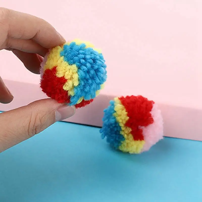 

1.5 Inch Cats Toy Ball Colorful Cat Pom Pom Ball Plush Soft Kitten Chewing Teasing Toys Interactive Cat Toy Supplies Accessories