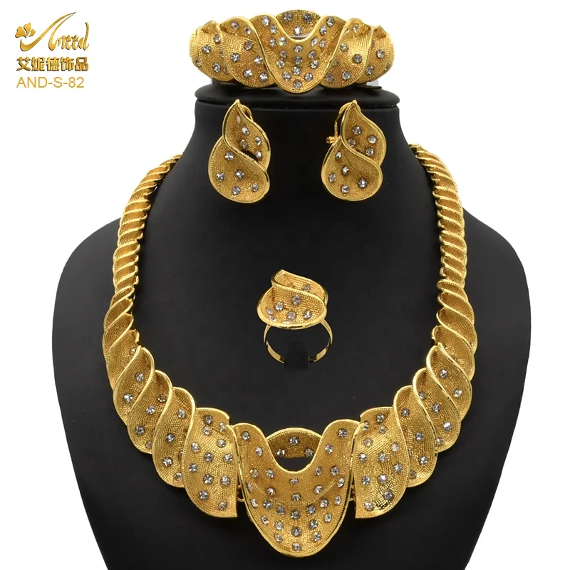 

Indian Necklace Set Gold Plated For Womens Earrings Bracelet Ring Bridal African Wedding Hawaiian Luxury Brazilian Habesha