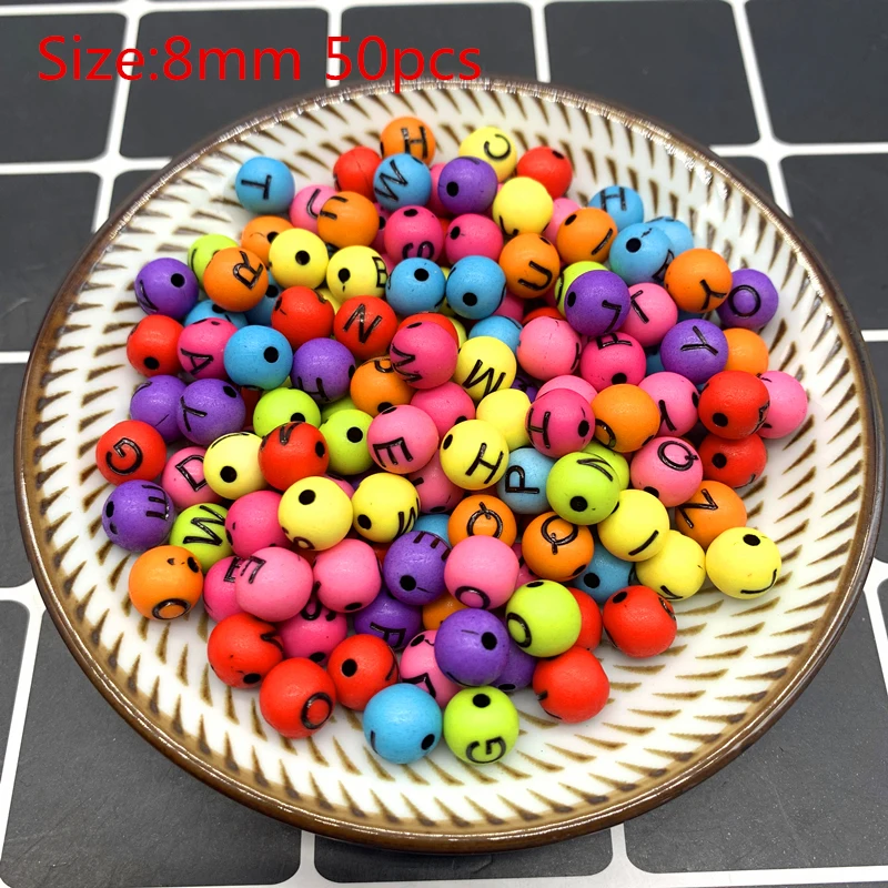 

50 шт 8 мм буквы круглые акриловые бусины на плоской подошве, с надписью, комплект из куб Свободные Spacer Бусины для изготовления ювелирных изде...