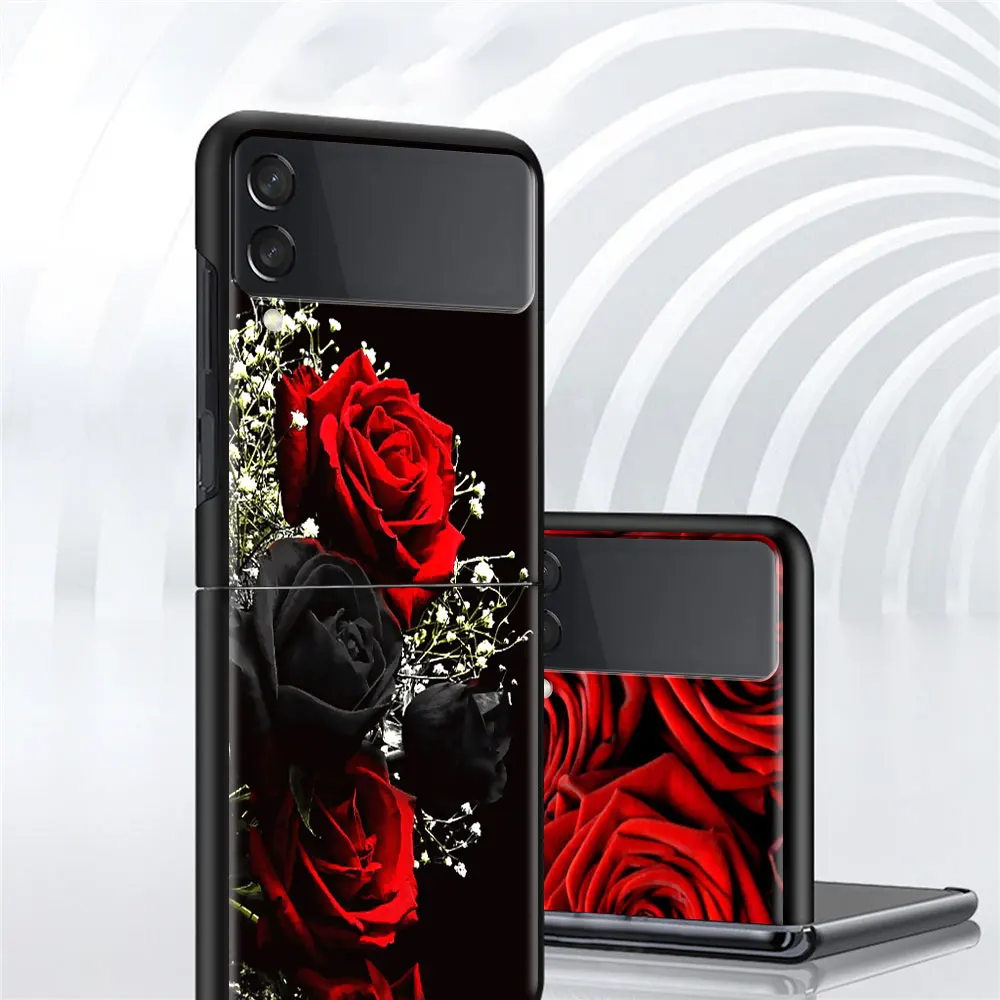 fold case for samsung galaxy z flip 3 black silicone hard phone cover shockprooft capas fashion funda hot red rose free global shipping