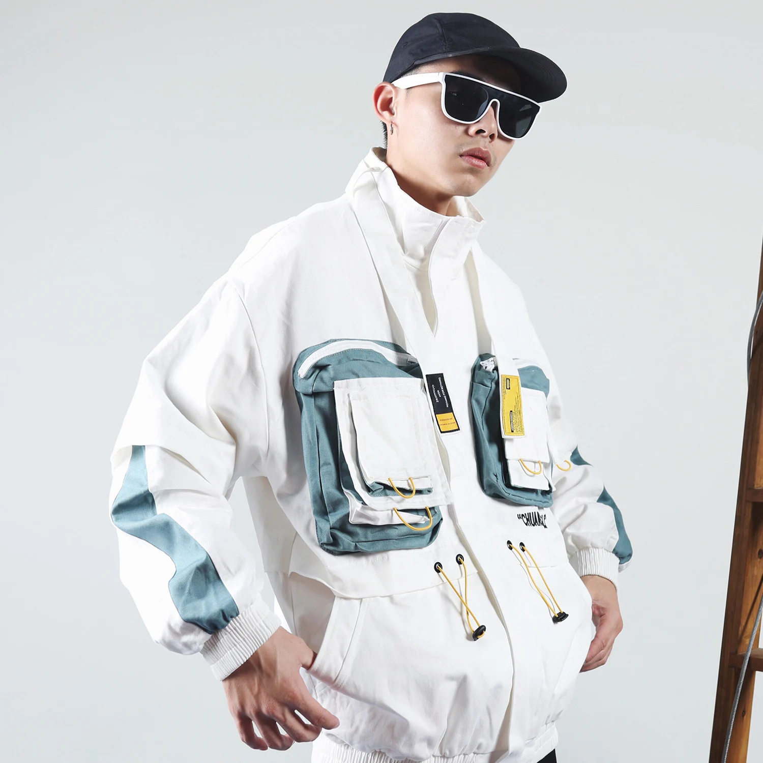 Мужская повседневная куртка-карго на молнии с карманами в стиле пэчворк уличная