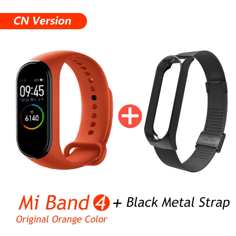 CN Orange Black M. Xiaomi Mi группа 3 4 глобальная Версия смарт-Браслет фитнес-браслет часы 3 большой сенсорный экран сообщение время сердечно - Цвет: CN Orange Black M.