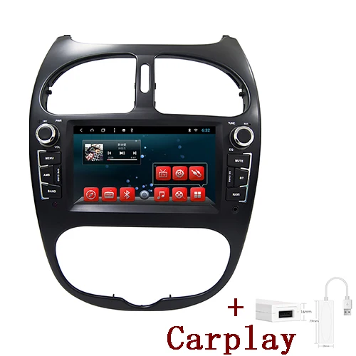 with carplay YAZH Android 9,0 Восьмиядерный gps Навигация dvd cd плеер для peugeot 206 FM радио 2002 2003 2004 2005 2006 2007 2008 стерео - Цвет: with carplay