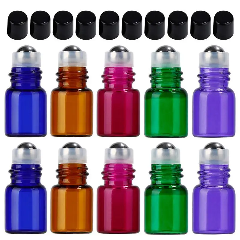 

10PCS/Pack 3ml Thin Glass Roll On Bottle With Black Cap Sample Test Roller Essential Oil Vials With Stainless Steel/Glass Ball