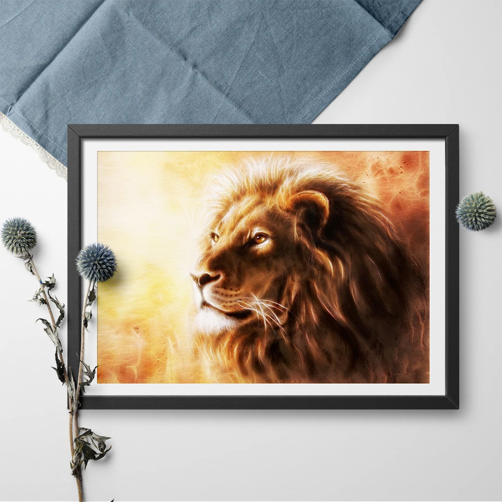 Художественная печать на холсте и плакат Мужской лев с золотой гривой животные