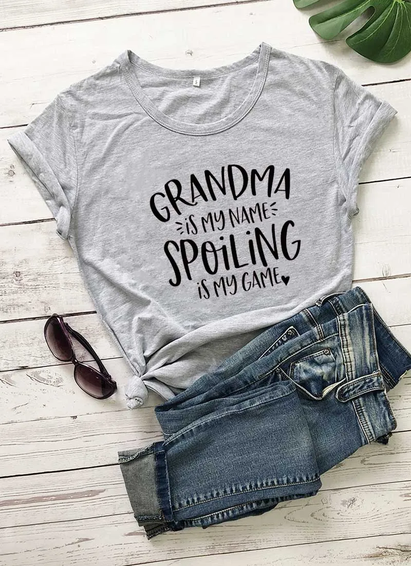 Grandma is my name Spoiling is my game, Новое поступление, забавная футболка из хлопка, новая рубашка для мамы, подарок для мамы, милые футболки для мамы