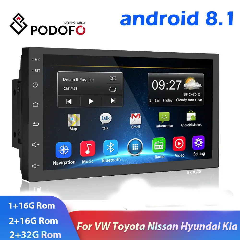 Podofo 2din Автомагнитола Android gps Navi Wifi Автомобильный мультимедийный плеер