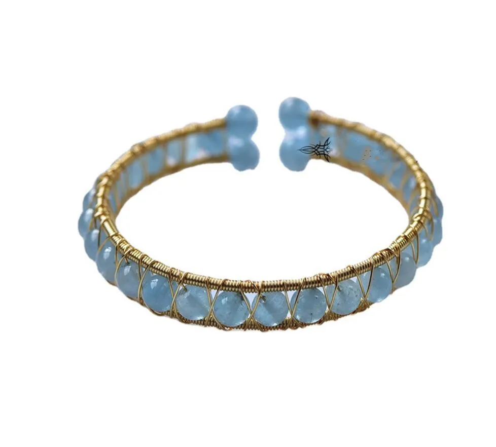 

Natural Aquamarine 14k Gold Covered Full Beads 6mm Crystal Bracelet