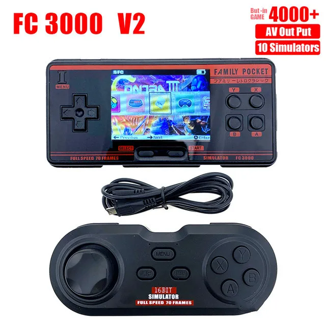 

FC3000 V2 Retro Console Color IPS Screen LCD Screen Game Classic Handheld Video Game Console Built in 5000 Games 10 Simulator
