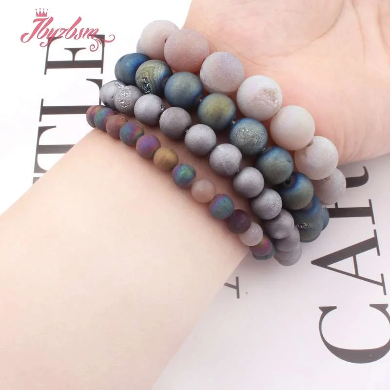 Круглые бусины из драгоценных камней с металлическим покрытием 6 8 10 12 14 мм для