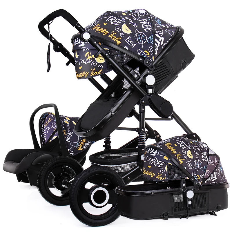 

2021 Luxury Baby Stroller 3 in 1 Infant Stroller Set Reversible High Landscape Newborn Baby Carriage Trolley Travel Pram 7Gifts