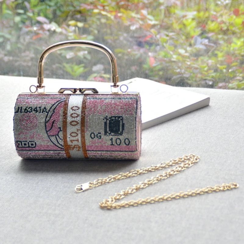 

Stack of Cash Dollars Crystal Clutch Purses Women Diamond Evening Bags Party Cocktail Rhinestone Handbags L41B