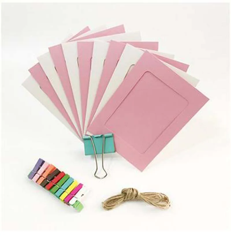 10PCs/set DIY Pink Blue Paper Frame with Clips and 2M Rope 6 Inch Wall Picture Hanging Photo Album Home Decorations | Дом и сад