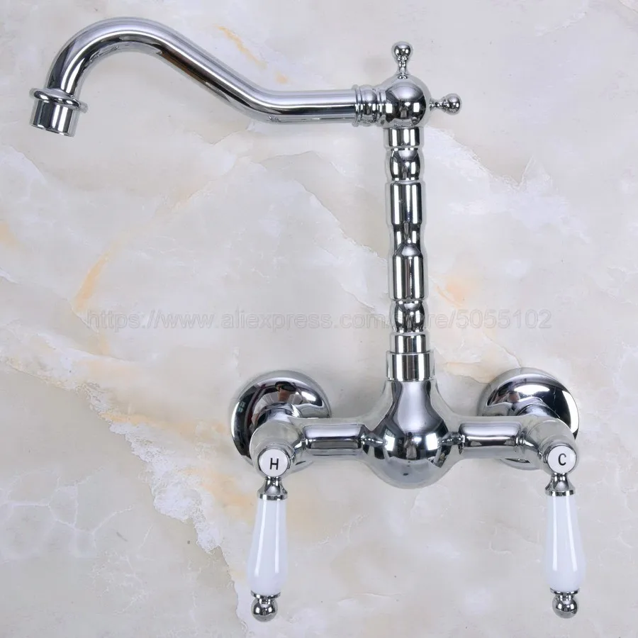 Polished Chrome Bathroom Sink Faucet Kitchen Wall Mounted Swivel Spout Vessel znf960 | Обустройство дома