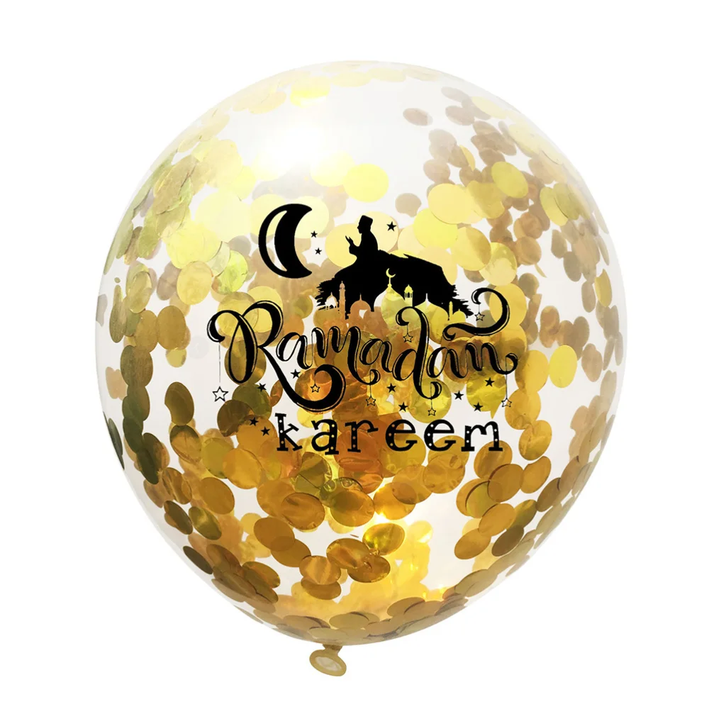 

20Pcs Ramadan Kareem Eid Mubarak Party Balloons Beautiful Sequins Latex Balloons Creative Party Decor (Golden)