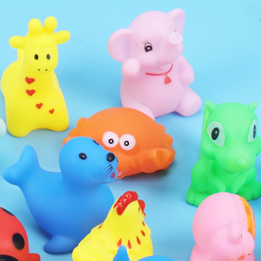 13PCS Cute Animals Swimming Water Toys Colorful Soft Rubber Float Squeeze Sound Squeaky Bathing Toy For Baby Bath Toys