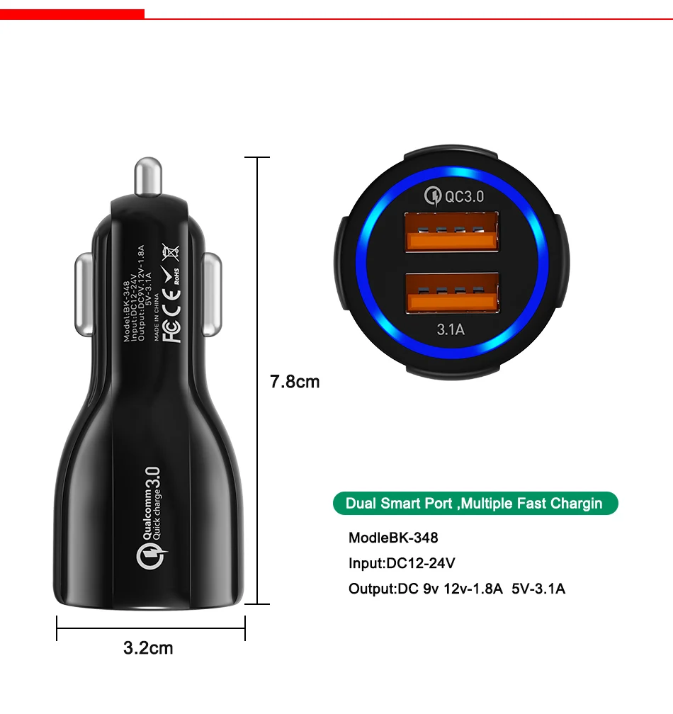 Автомобильное зарядное устройство GTWIN Quick Charge 3,0 USB для iPhone 11 Pro Max Xiaomi huawei P30 QC3.0 3.1A быстрое автомобильное зарядное устройство для телефона