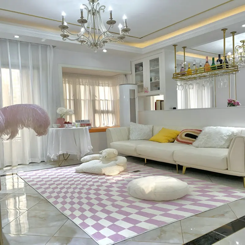 

Check Pattern Carpet Living Room Carpet Bedside Carpet Floor Abosrbent Non-Slip Mats Home Living Room Decorat Cute Room Decor