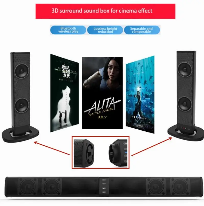 

Беспроводная акустическая система для домашнего кинотеатра, Bluetooth-совместимый динамик для телевизора, звуковой панели, ПК, компьютера, теле...