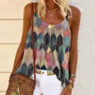 Блузка Женская с принтом, без рукавов, с U-образным вырезом, в стиле Харадзюку, размера плюс, повседневный Топ, элегантная Рубашка, Рубашка Женская, 4 #