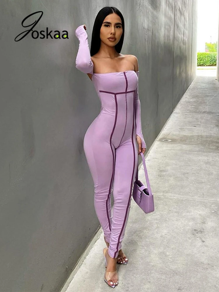 

Женский комбинезон в полоску Joskaa, с длинным рукавом, с открытыми плечами, сексуальный обтягивающий спортивный комбинезон с открытой спиной,...