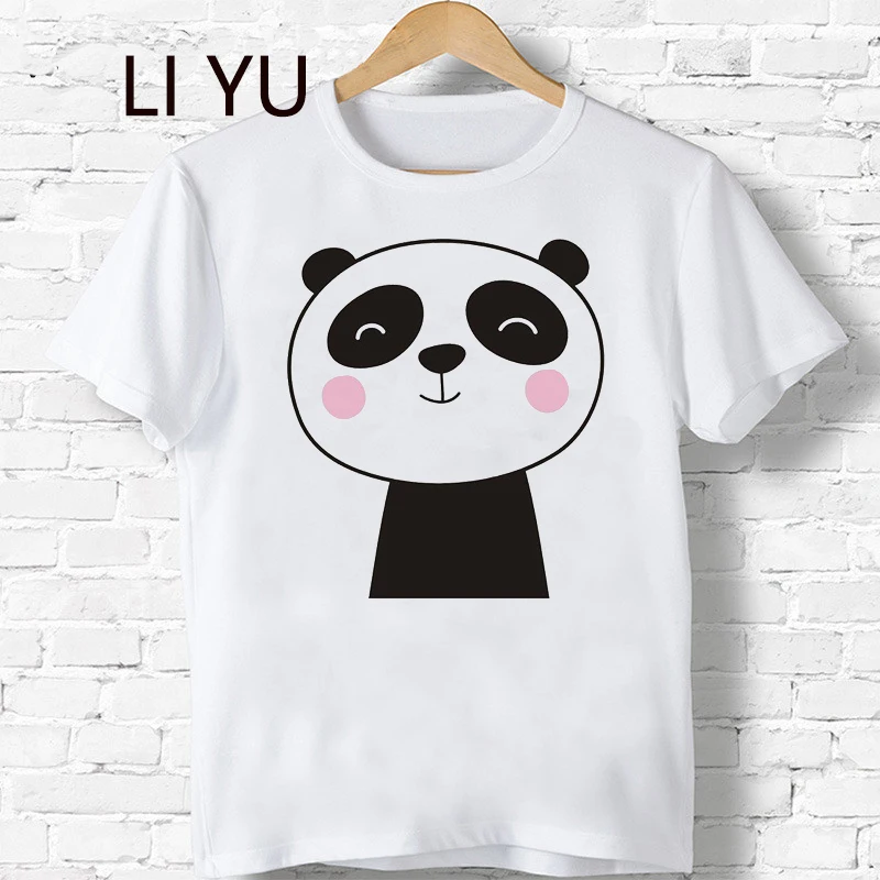 

2021 New Boys/Girls Cute Panda Face Cartoon Design T Shirt Kids Funny Short Sleeve Tops Children T-Shirt