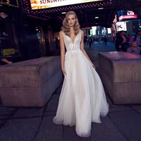 magic awn charming tulle wedding dresses lace appliques v neck open back mariage gowns a line boho customized abito da sposa
