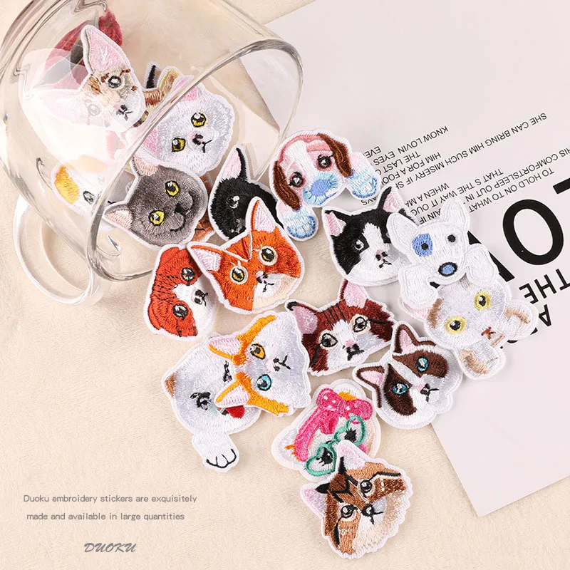 

Animal Head Patch Stickers Badges Clothing Accessories Children's Clothing Decoration Stickers Cats and Dogs Embroidered Badges