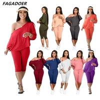fagadoer solid casual women set long sleeve off shoulder top and pants active wear tracksuit 2 piece sets plus size outfit s 4xl