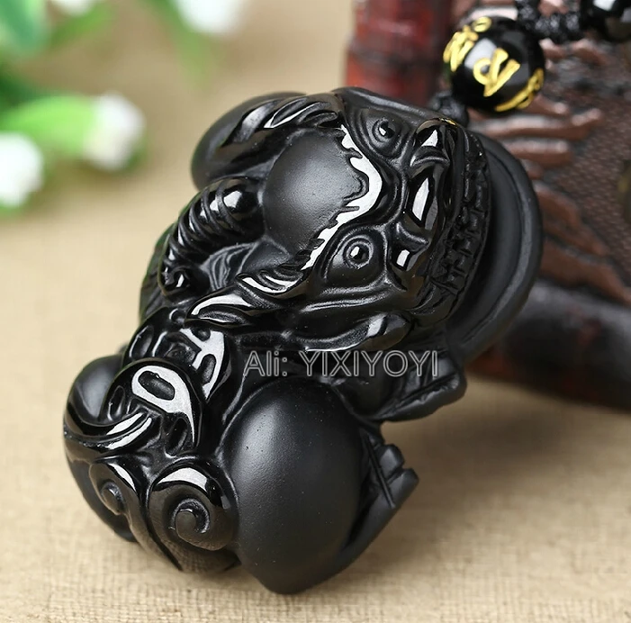 Красивый китайский ручной работы натуральный черный Обсидиан Резной амулет PiXiu