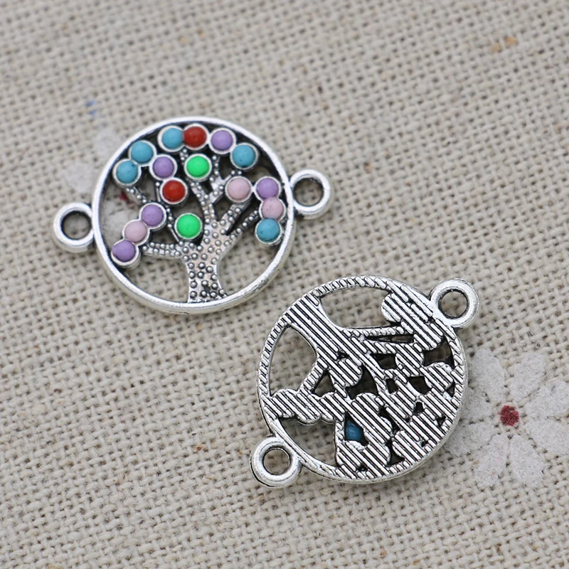 

10PCS Colorful Crystal Silver Plated Tree of Life Connectors for Jewelry Making Bracelet Findings DIY Accessories 17x22mm
