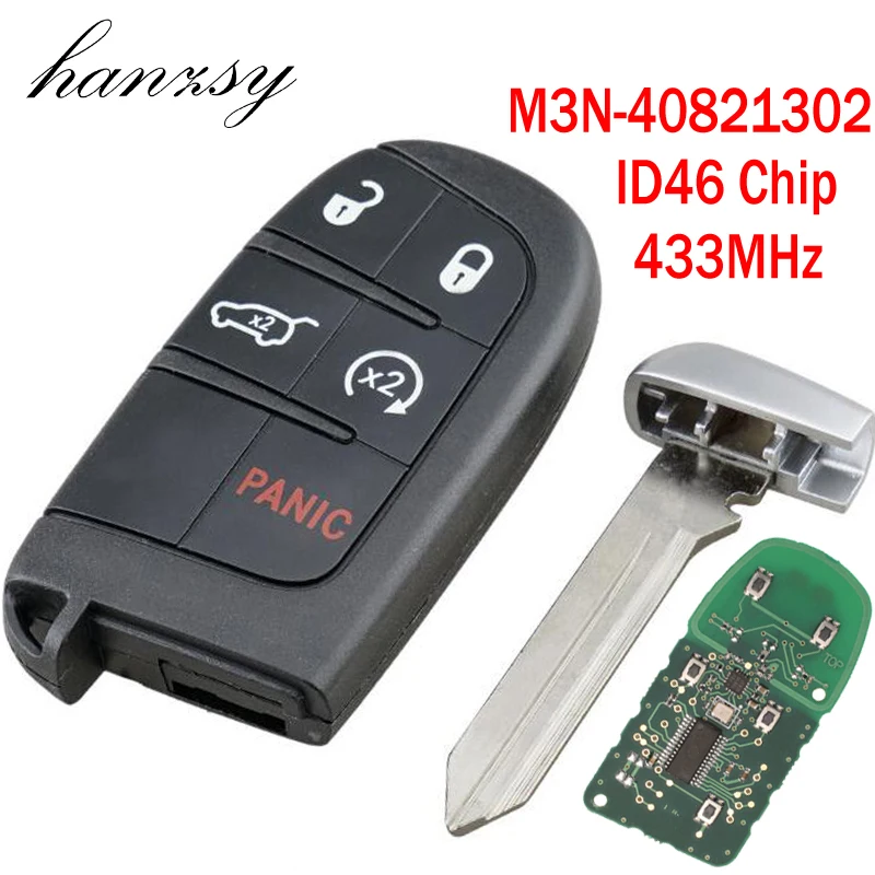 

HANZSY 5 Buttons 433MHz Car Remote Key for Chrysler Dodge Charger Journey Challenger Durango 300 ID46 Chip M3N 40821302
