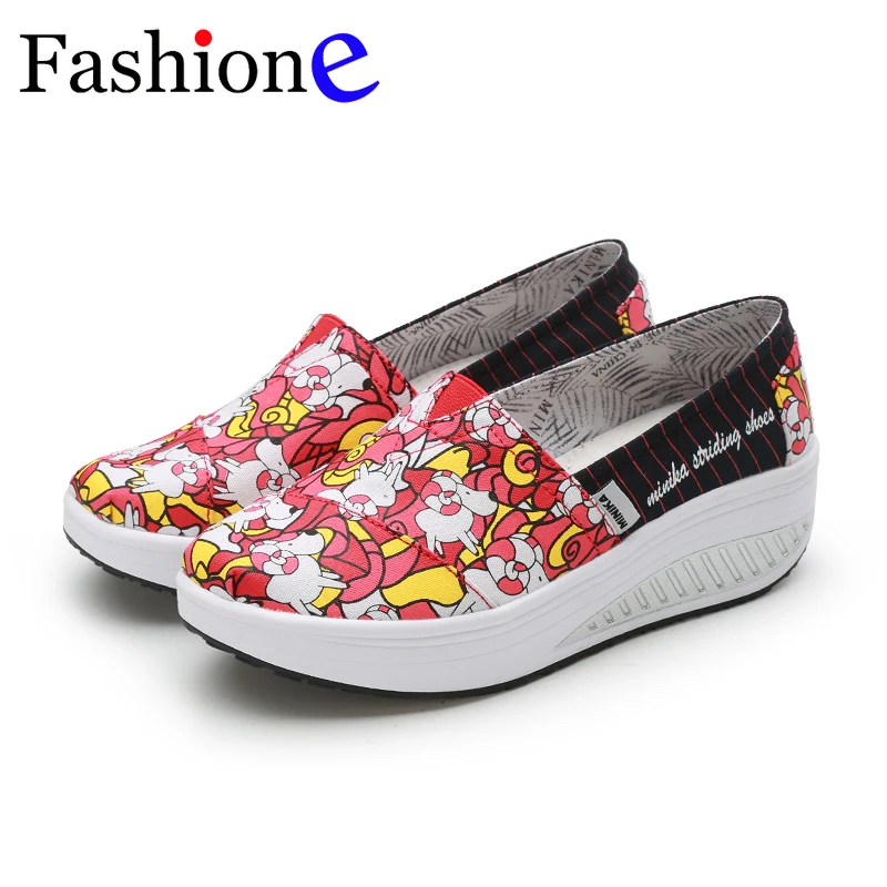 Canvas Print Women Swing Shoes 2018 New Arrival Height Increasing Health Slip-On Comfort Toning | Обувь