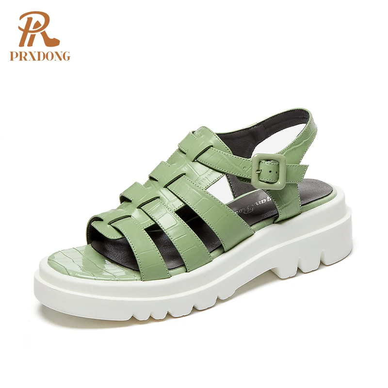 

2021 New Summer Women Sandals Genuine Leather Casual Retro Rome Style Female Ladies Platform Buckle Strap Shoes Woman Sandals 39
