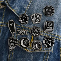 halloween party accessories punk dark black ouija moon dagger heart crystal ball spells witches coffin enamel lapel pin badge