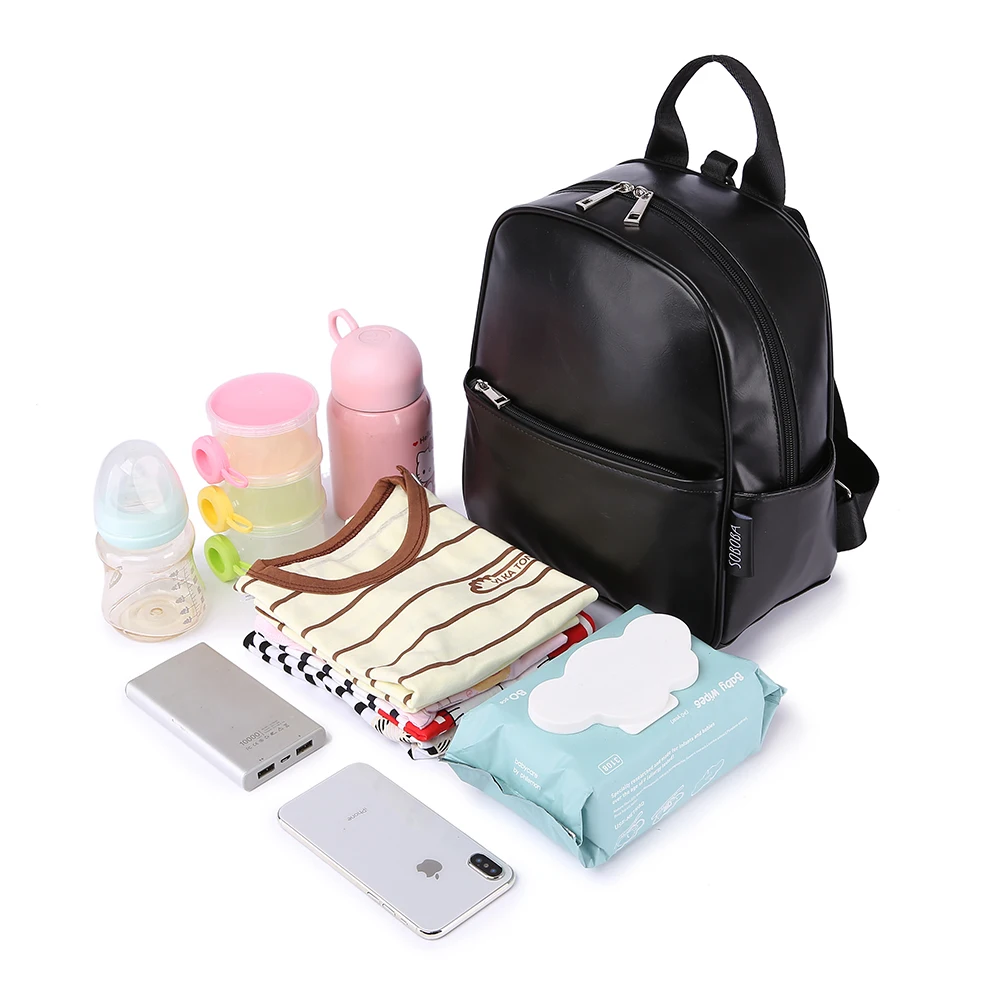 Рюкзак с ремнями для малышей черный из гладкой кожи вместительная сумка детского