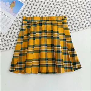 P23 yellow S004 Streetwear High Waist Tartan Green Mini Skirt Punk Women A-line Skirt harajuku plaid skirts womens Casual Slim Short Skirt - Цвет: P23 yellow S004